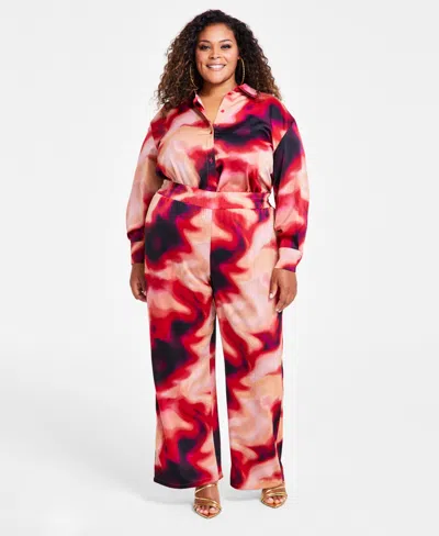 Nina Parker Trendy Plus Size Satin Wide-leg Pants In Grape Roya