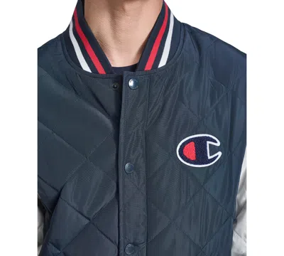 Champion Men's Retro Quilted Logo Bomber Jacket In Navy,white