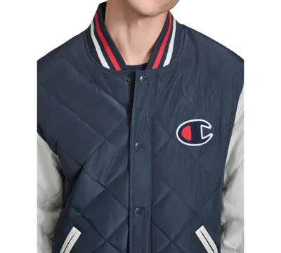 Champion Men's Retro Quilted Logo Bomber Jacket In Navy,white