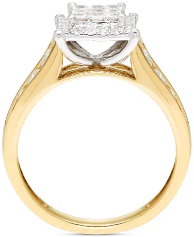 Macy's Diamond Princess & Round Square Halo Cluster Ring (1 Ct. T.w.) In 14k Two-tone Gold In Two Tone