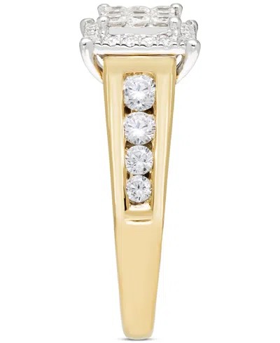 Macy's Diamond Princess & Round Square Halo Cluster Ring (1 Ct. T.w.) In 14k Two-tone Gold In Two Tone