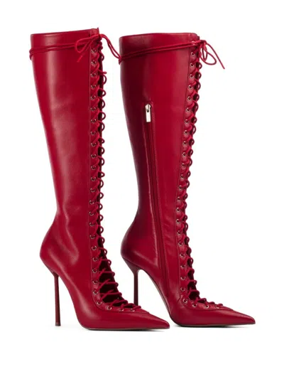 Le Silla Colette 120mm Lace-up Leather Boots In Red