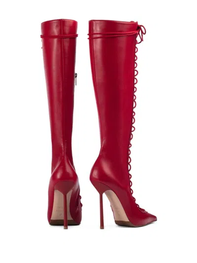 Le Silla Colette 120mm Lace-up Leather Boots In Red