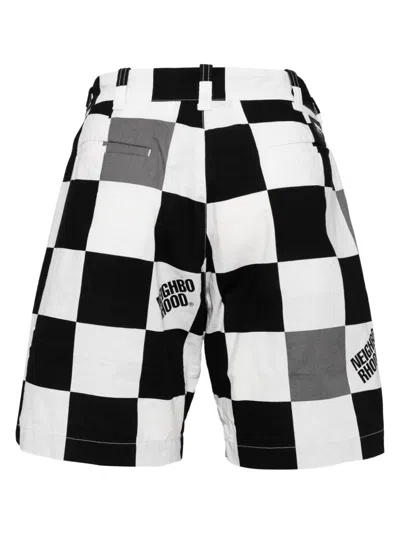 Neighborhood Gingham Logo Print Shorts In Black