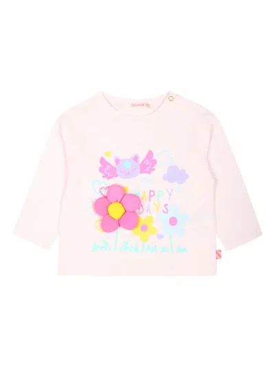 Billieblush Floral-appliqué Long-sleeve T-shirt In Pink