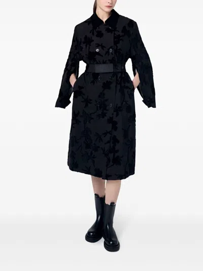 Ports 1961 Floral-print Trench Coat In Black