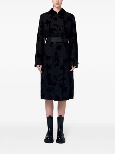 Ports 1961 Floral-print Trench Coat In Black