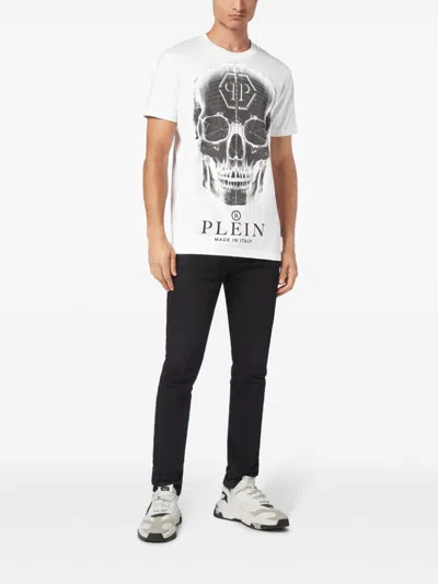 Philipp Plein Graphic Skull Print Cotton T-shirt With Iconic Design And Luxurious Feel In White
