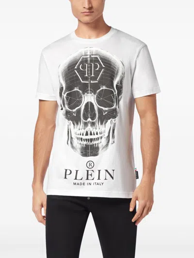 Philipp Plein Graphic Skull Print Cotton T-shirt With Iconic Design And Luxurious Feel In White