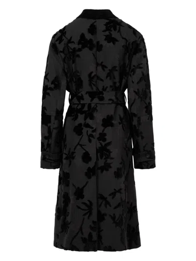 Ports 1961 Floral-print Trench Coat In Black
