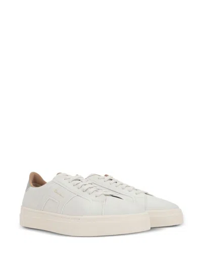 Santoni Tumbled Leather Double Buckle Trainer In White