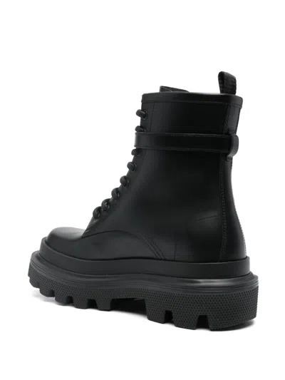 Dolce & Gabbana Leather Dg Lace-up Ranger Booties In Black