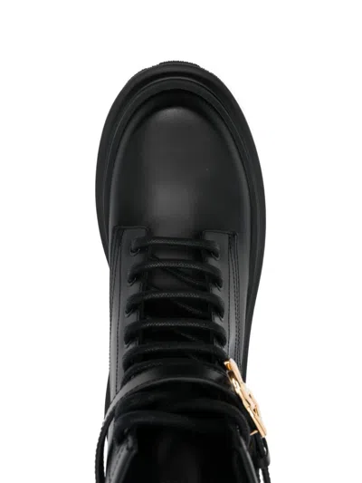 Dolce & Gabbana Leather Dg Lace-up Ranger Booties In Black