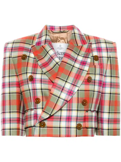 Vivienne Westwood Cut Off Jacket Wool Tartan 46 Women In Green