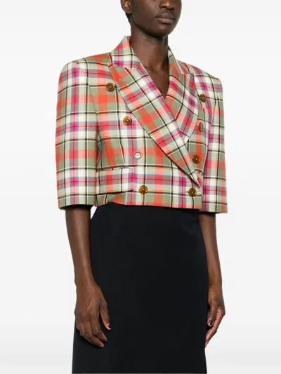 Vivienne Westwood Cut Off Jacket Wool Tartan 46 Women In Green