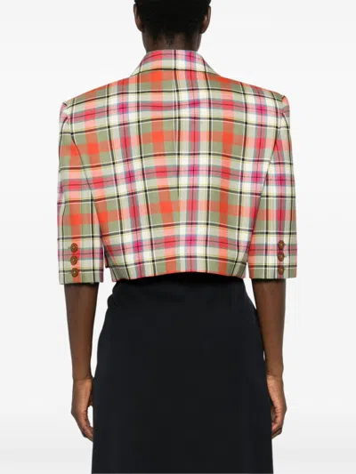 Vivienne Westwood Cut Off Jacket Wool Tartan 46 Women In Green