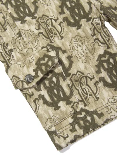 Roberto Cavalli 3d Monogram-print Cargo Shorts In Brown