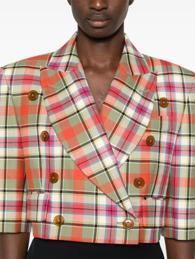 Vivienne Westwood Cut Off Jacket Wool Tartan 46 Women In Green