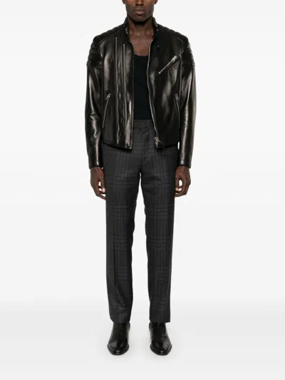 Shop Tom Ford Leather Zipped Biker Jacket In Black