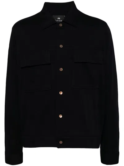 Ps By Paul Smith Double-pocket Long Sleeves Shirt In Black