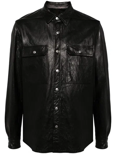Rick Owens Black Porterville Outershirt Leather Jacket In Black