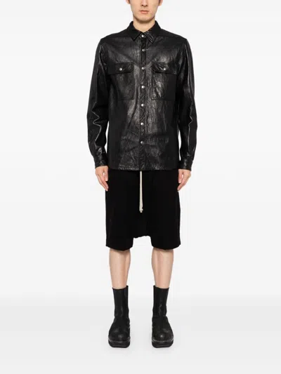 Rick Owens Black Porterville Outershirt Leather Jacket In Black