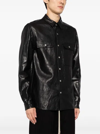 Rick Owens Black Porterville Outershirt Leather Jacket In Black