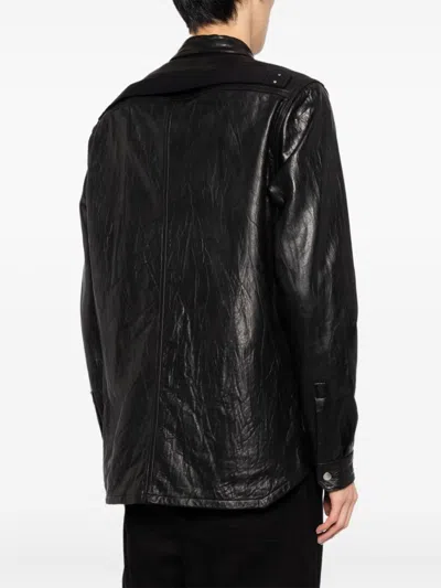 Rick Owens Black Porterville Outershirt Leather Jacket In Black