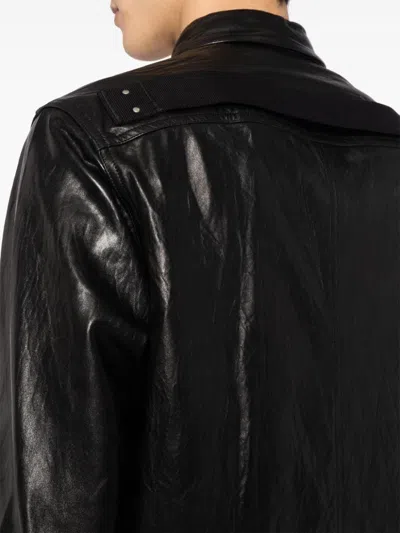 Rick Owens Black Porterville Outershirt Leather Jacket In Black
