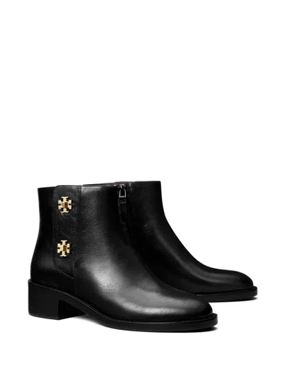 Tory Burch T-lock Leather Ankle Boots In Black