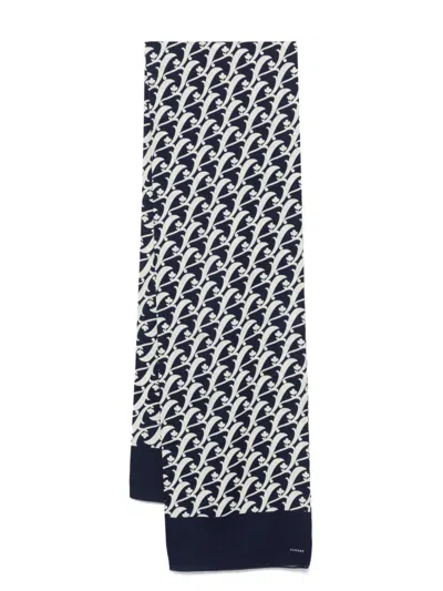 Shop Fursac Printed Wool Scarf In Blue