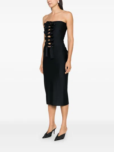 Coperni Knot Gala Midi Black Dress With Adjustable Knots In Stretch Jersey Woman In Black
