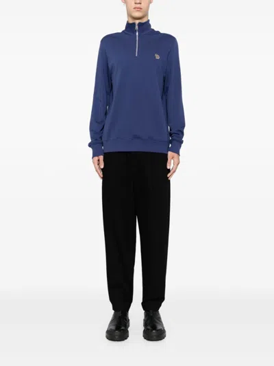 Ps By Paul Smith Zebra Logo Half Zip Knit Sweater In Blue