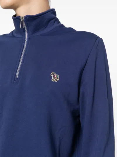 Ps By Paul Smith Zebra Logo Half Zip Knit Sweater In Blue