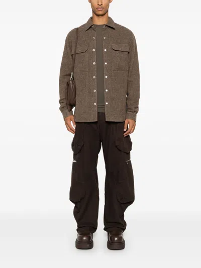 Rick Owens Drkshdw Shirt With Iconic Logoed Ribbon In Brown