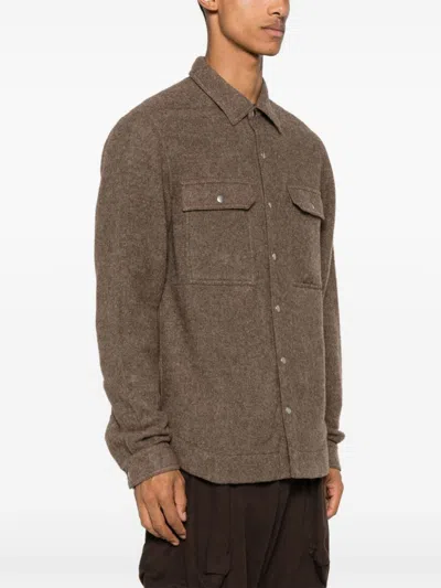 Rick Owens Drkshdw Shirt With Iconic Logoed Ribbon In Brown