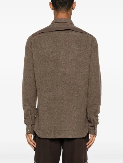 Rick Owens Drkshdw Shirt With Iconic Logoed Ribbon In Brown