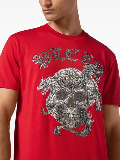 Shop Philipp Plein Ss Skull-print T-shirt In Red