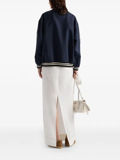 Prada Kid Mohair Bomber Jacket With Patches In Blue