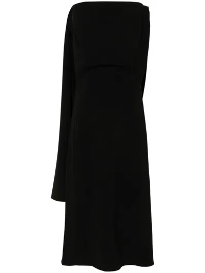 Proenza Schouler Maude Asymmetric Crepe Midi Dress In Black