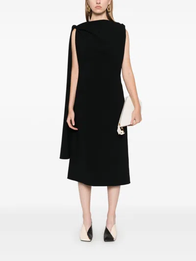 Proenza Schouler Maude Asymmetric Crepe Midi Dress In Black