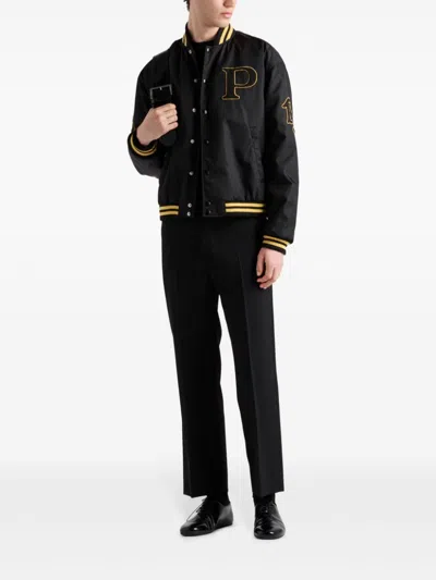 Shop Prada Patch Bomber Jacket In Black