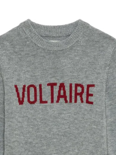 Zadig & Voltaire Grey Sweater For Kids With Logo In Grey