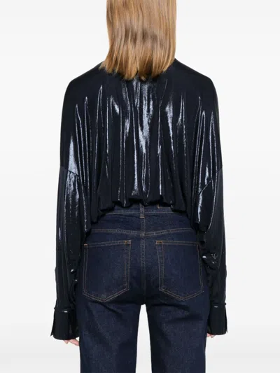 Norma Kamali Super Oversized Boyfriend Nk Shirt Bodysuit In Blue