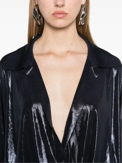 Norma Kamali Super Oversized Boyfriend Nk Shirt Bodysuit In Blue