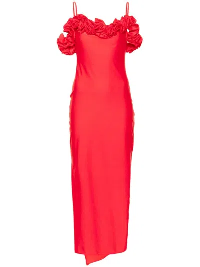 Coperni Off-shoulder Ruffle Column Gown In Red