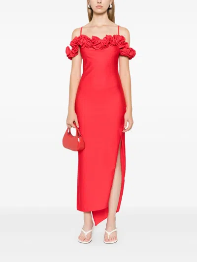 Coperni Off-shoulder Ruffle Column Gown In Red