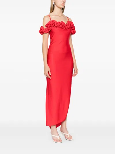 Coperni Off-shoulder Ruffle Column Gown In Red