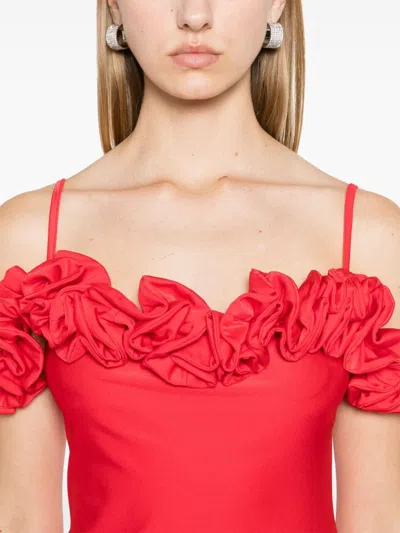 Coperni Off-shoulder Ruffle Column Gown In Red