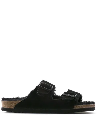 Birkenstock Suede Arizona Sandals With Double Strap In Black